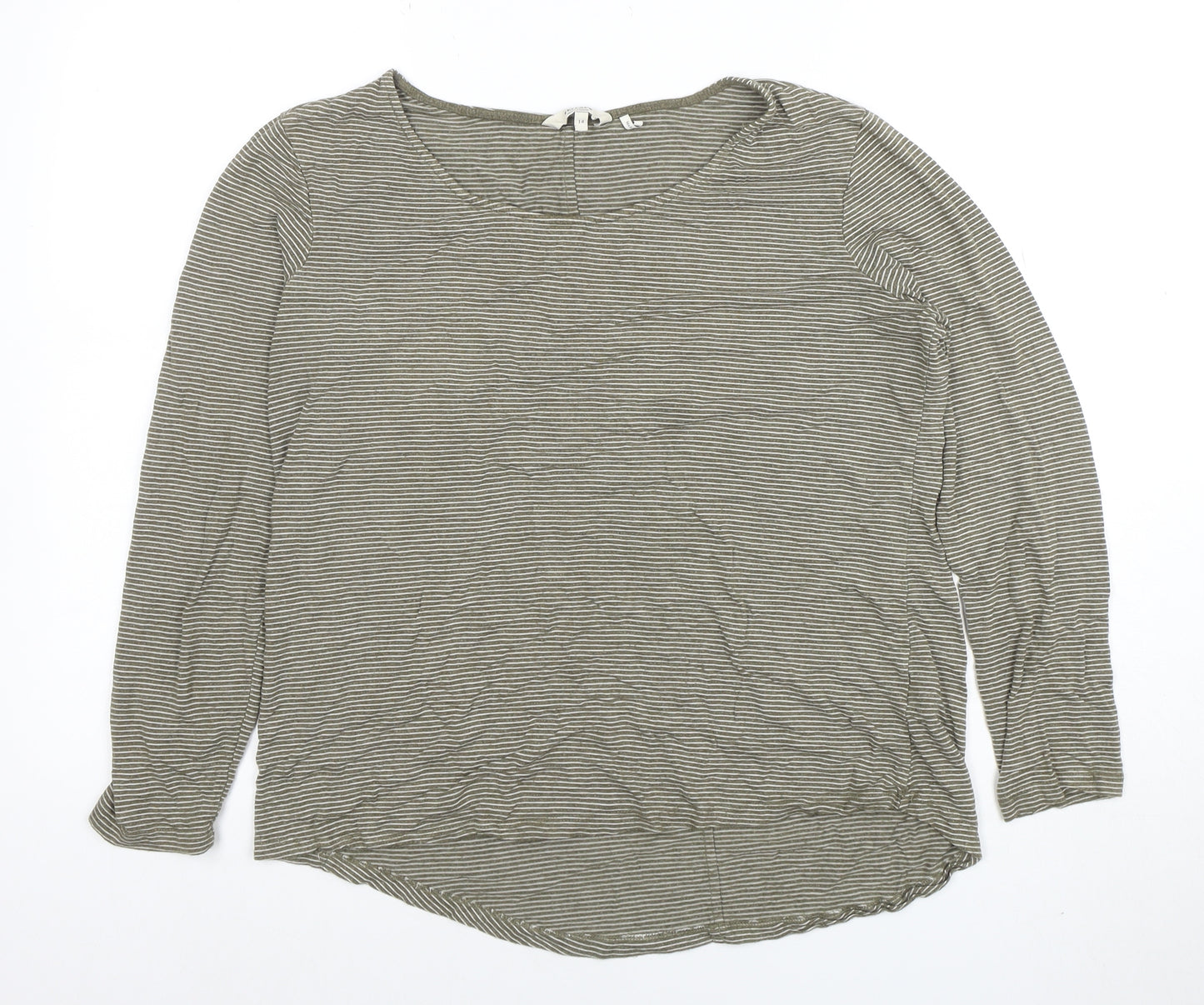 FatFace Womens Grey Striped Long Sleeve Cotton Blend T-Shirt Size 14