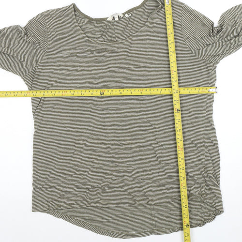 FatFace Womens Grey Striped Long Sleeve Cotton Blend T-Shirt Size 14