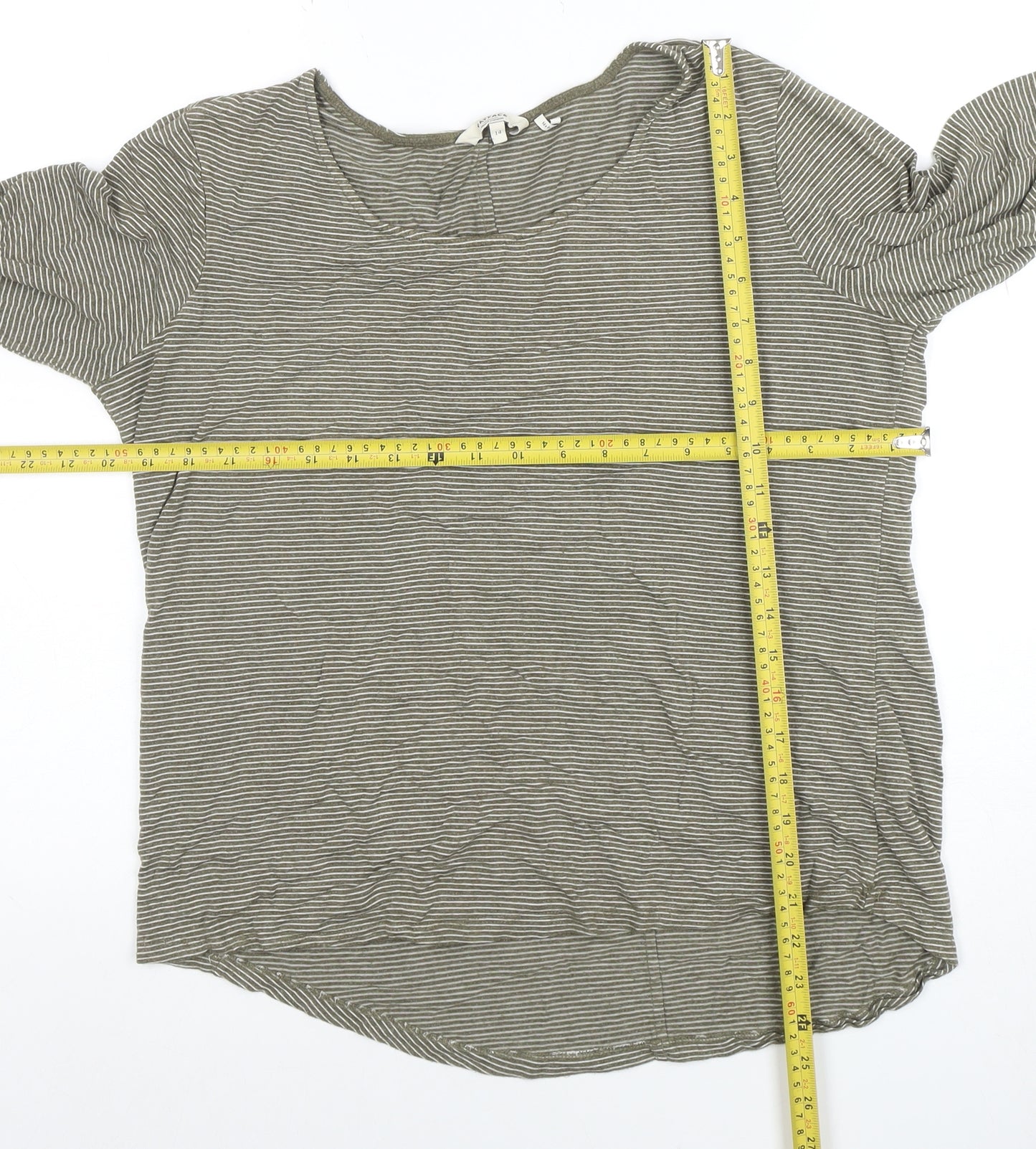 FatFace Womens Grey Striped Long Sleeve Cotton Blend T-Shirt Size 14