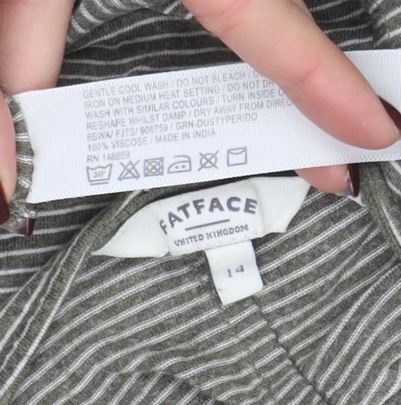 FatFace Womens Grey Striped Long Sleeve Cotton Blend T-Shirt Size 14