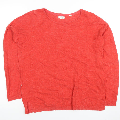 FatFace Women’s Red Linen Blend Crew Neck Long Sleeve Jumper UK 10