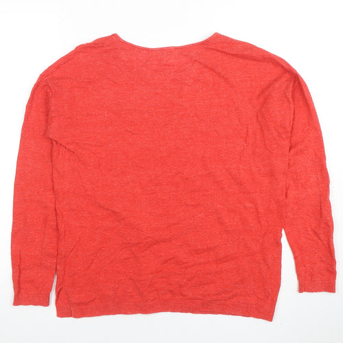 FatFace Women’s Red Linen Blend Crew Neck Long Sleeve Jumper UK 10