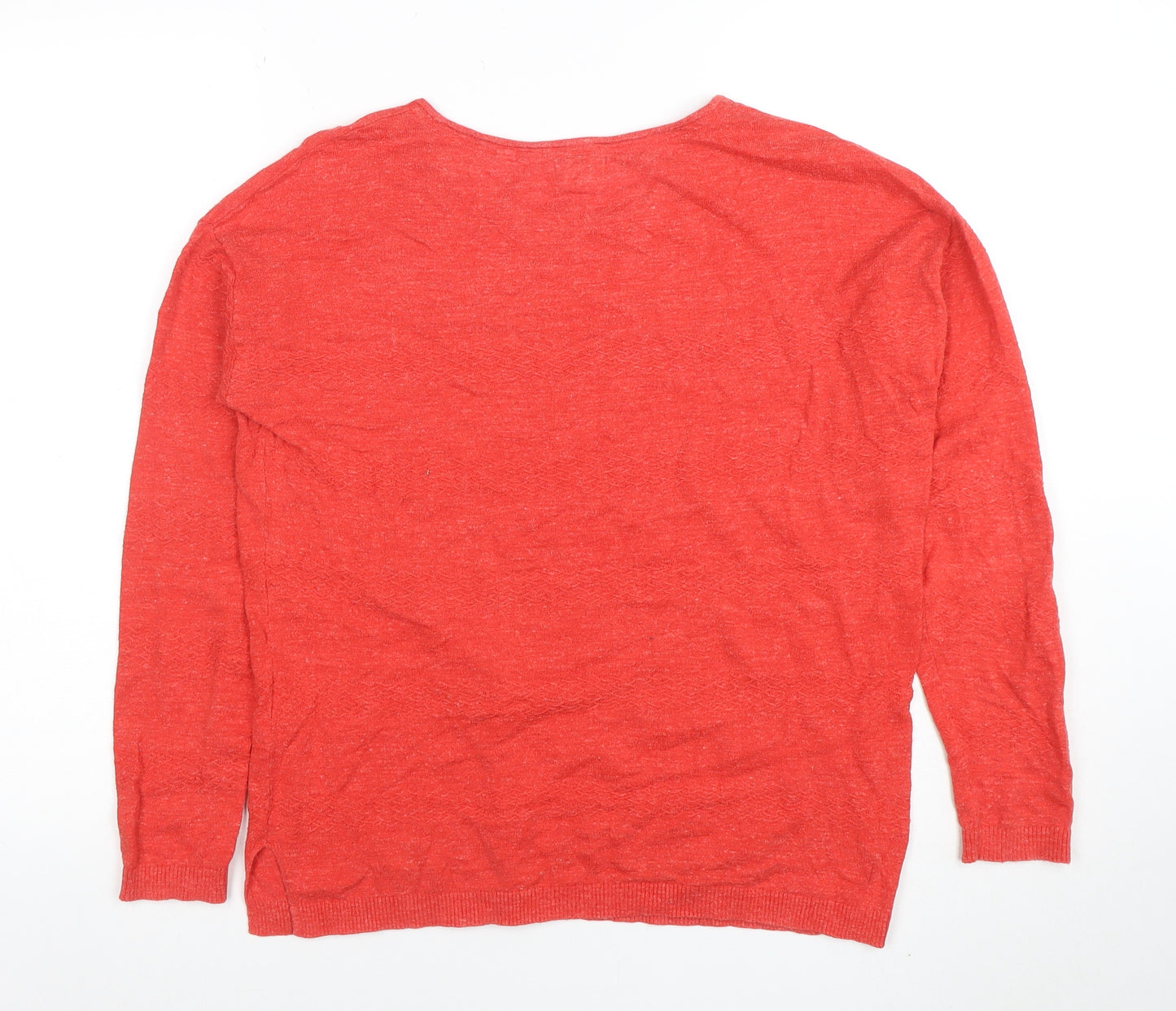 FatFace Women’s Red Linen Blend Crew Neck Long Sleeve Jumper UK 10