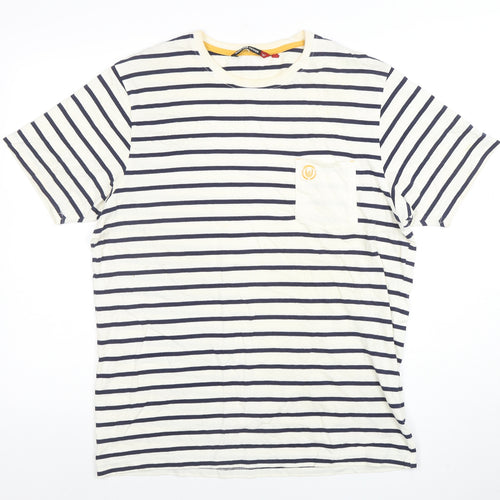 Duck and Cover Men's White Striped Cotton Crew Neck T-Shirt XL