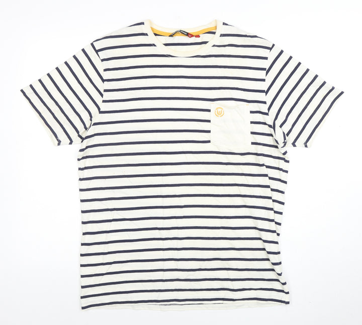 Duck and Cover Men's White Striped Cotton Crew Neck T-Shirt XL