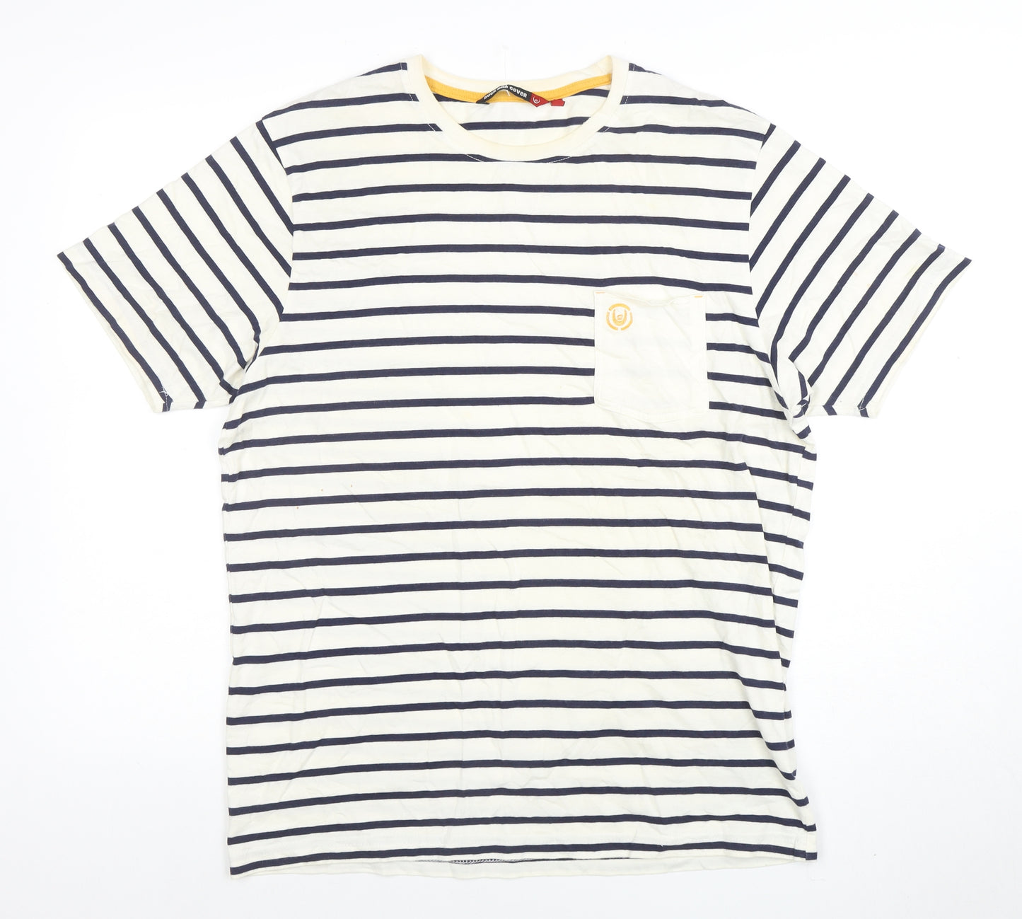 Duck and Cover Men's White Striped Cotton Crew Neck T-Shirt XL