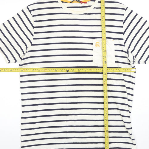 Duck and Cover Men's White Striped Cotton Crew Neck T-Shirt XL