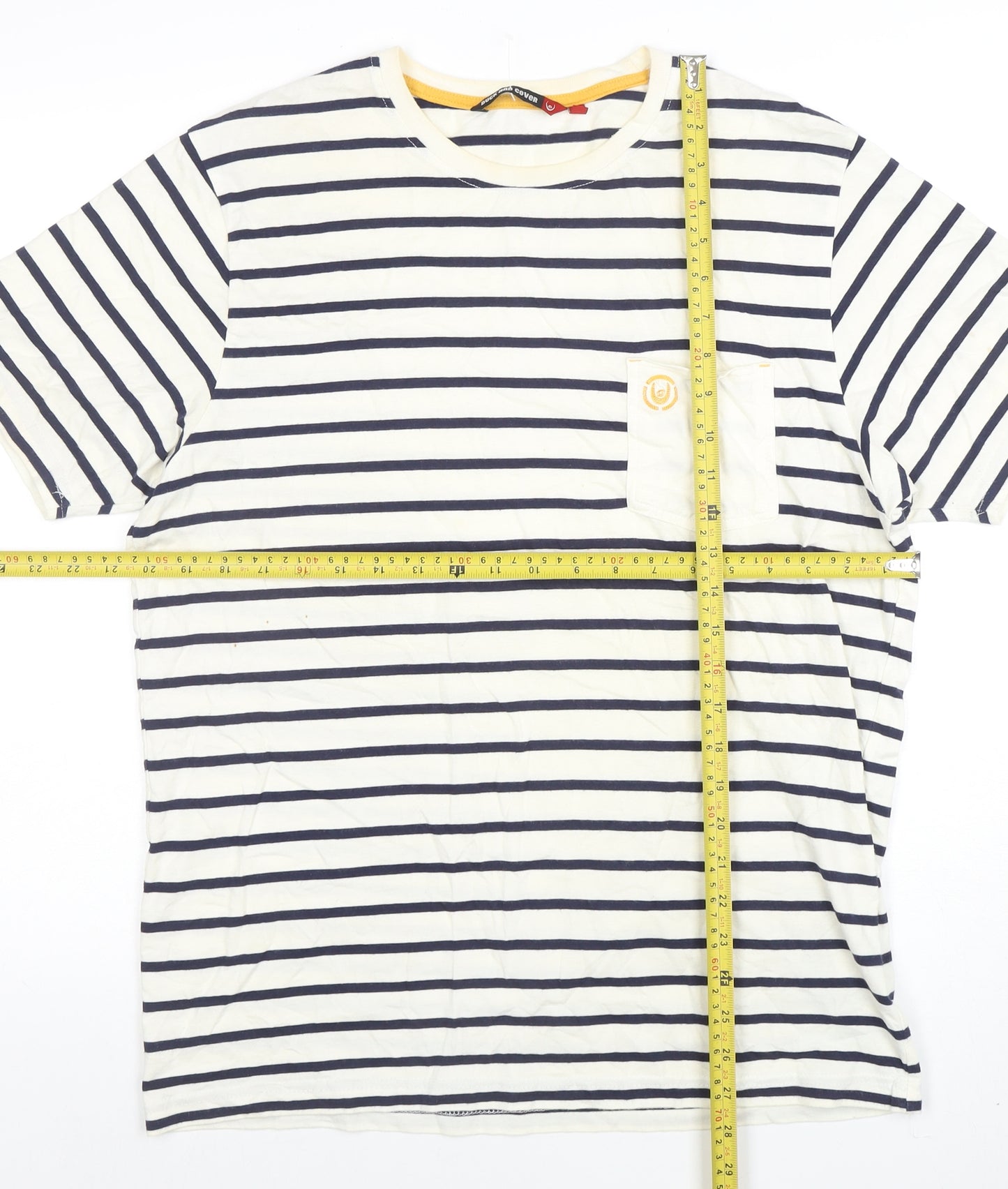 Duck and Cover Men's White Striped Cotton Crew Neck T-Shirt XL
