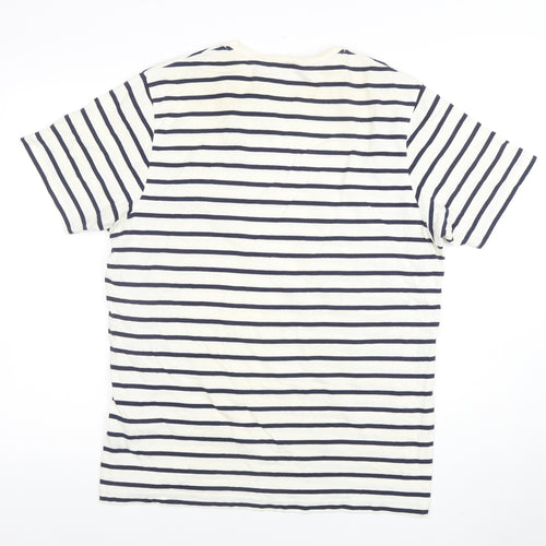 Duck and Cover Men's White Striped Cotton Crew Neck T-Shirt XL