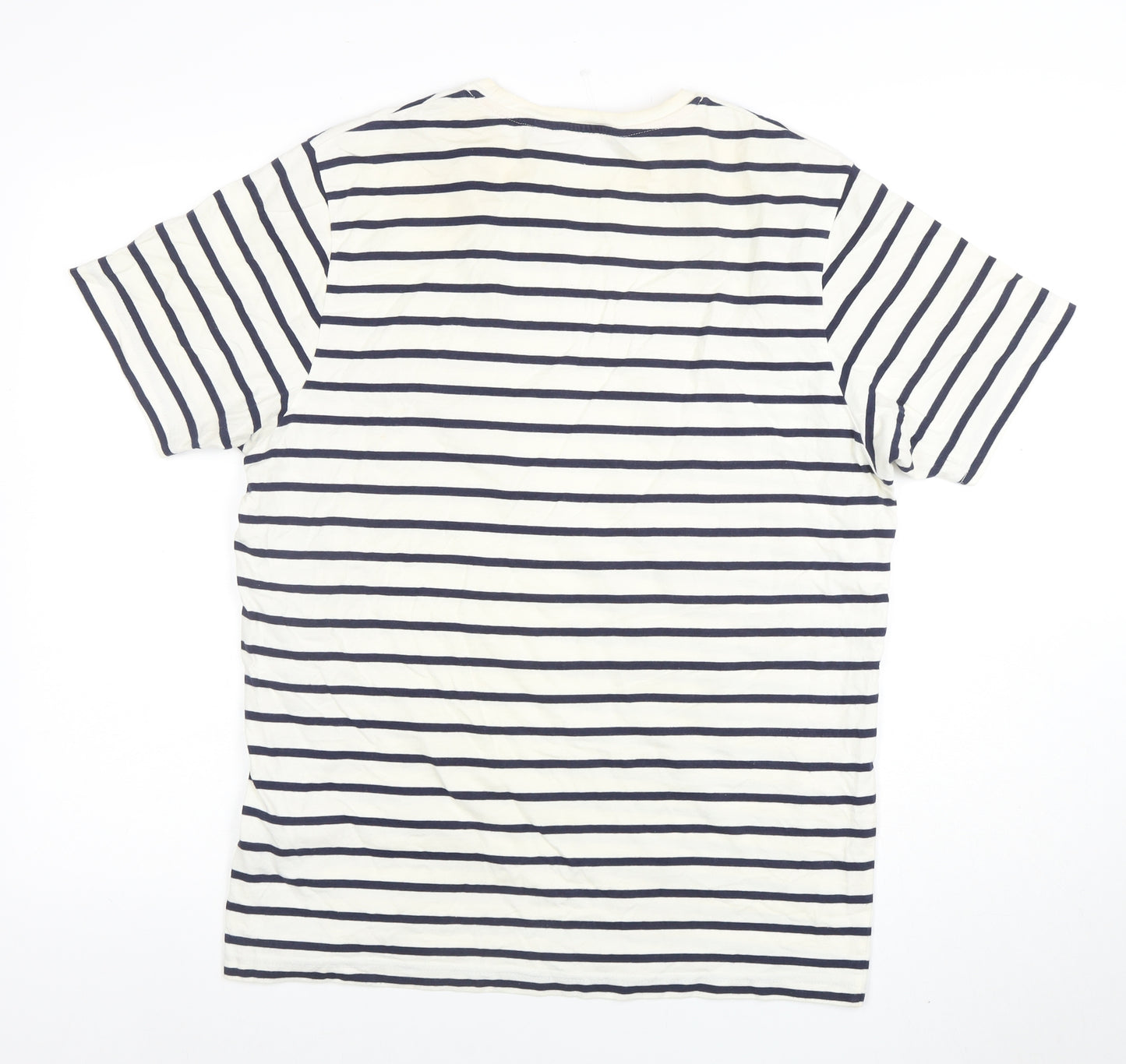 Duck and Cover Men's White Striped Cotton Crew Neck T-Shirt XL