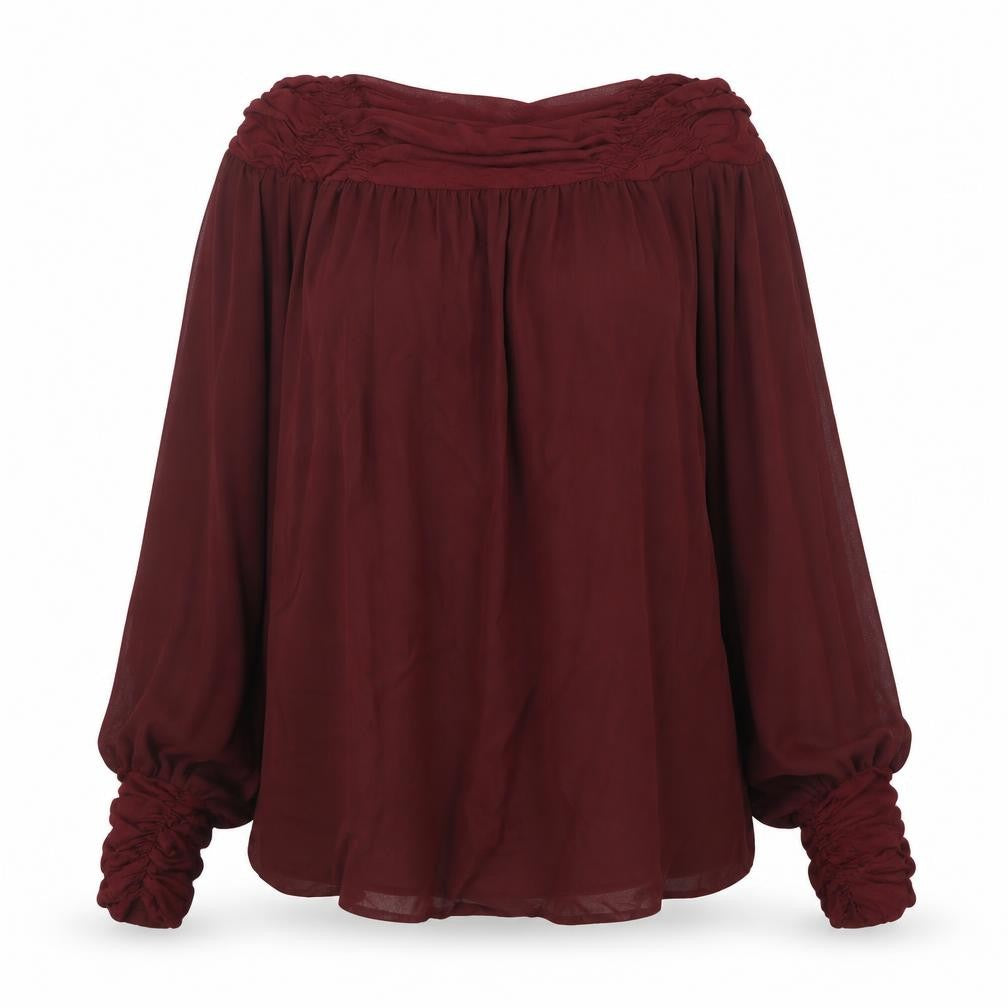 Front view of Ashley Brooke Women's Red Chiffon Tunic Blouse, size 14