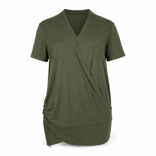 Izabel London Womens Green Mock Neck Ruched T-Shirt Dress Size 16