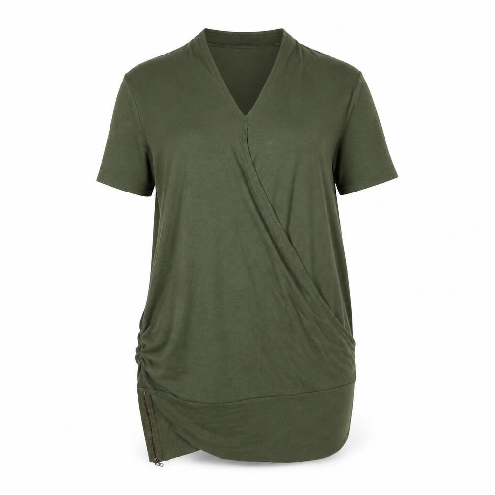 Izabel London Womens Green Mock Neck Ruched T-Shirt Dress Size 16