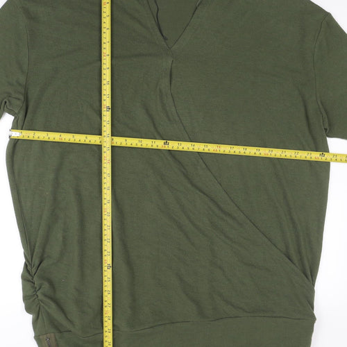 Izabel London Womens Green Mock Neck Ruched T-Shirt Dress Size 16