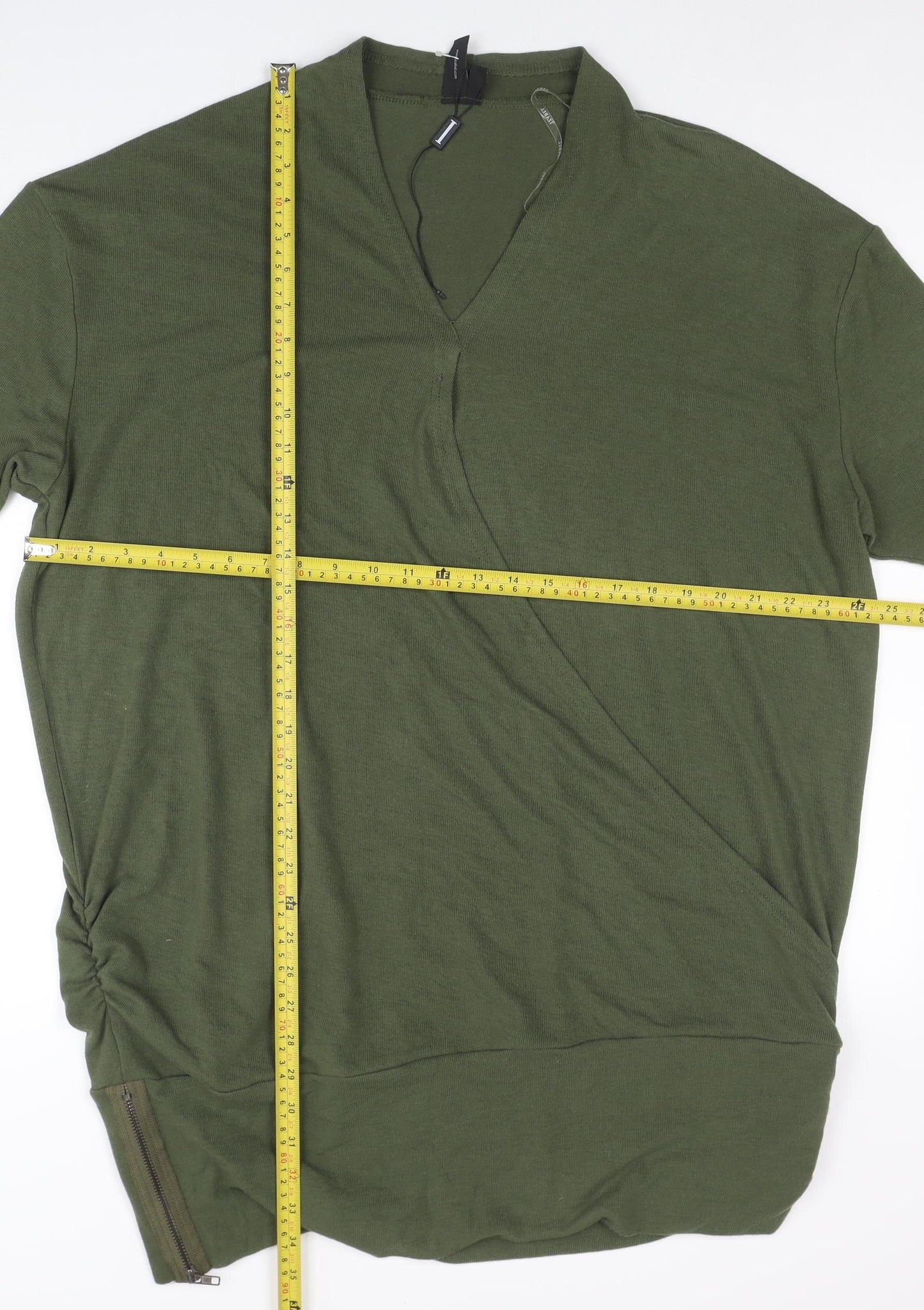 Izabel London Womens Green Mock Neck Ruched T-Shirt Dress Size 16