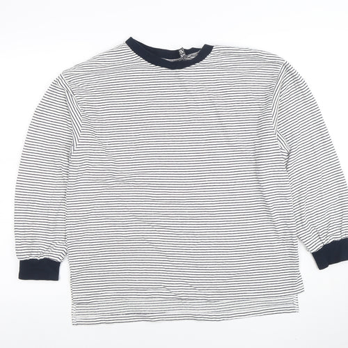 ASOS Women’s White Navy Striped Ringer Long Sleeve Cotton T-Shirt Size 10