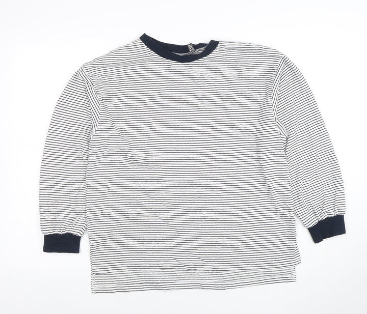 ASOS Women’s White Navy Striped Ringer Long Sleeve Cotton T-Shirt Size 10