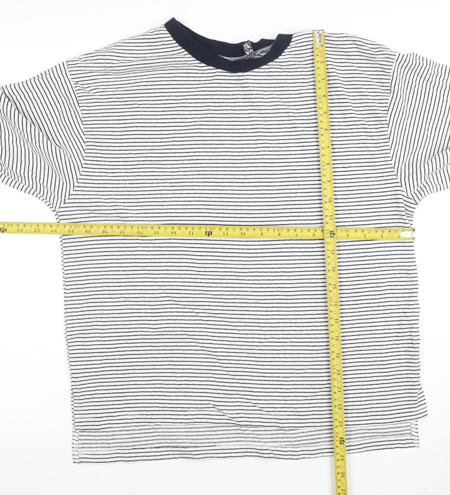 ASOS Women’s White Navy Striped Ringer Long Sleeve Cotton T-Shirt Size 10
