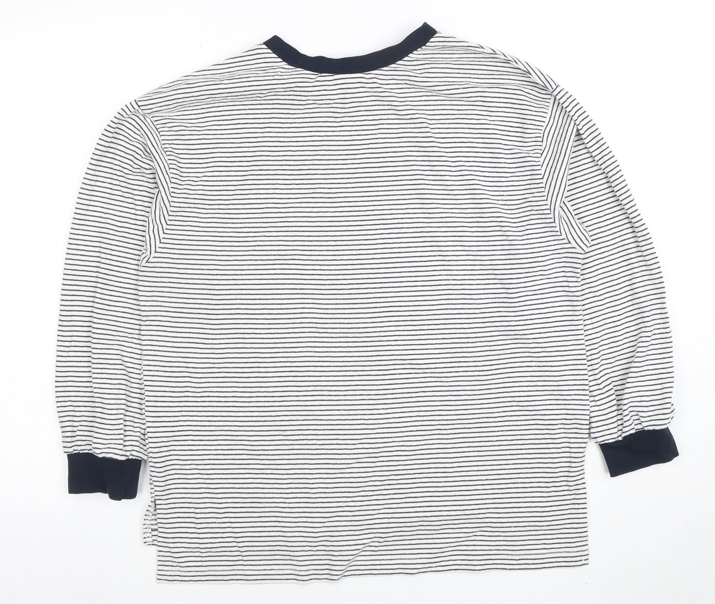 ASOS Women’s White Navy Striped Ringer Long Sleeve Cotton T-Shirt Size 10