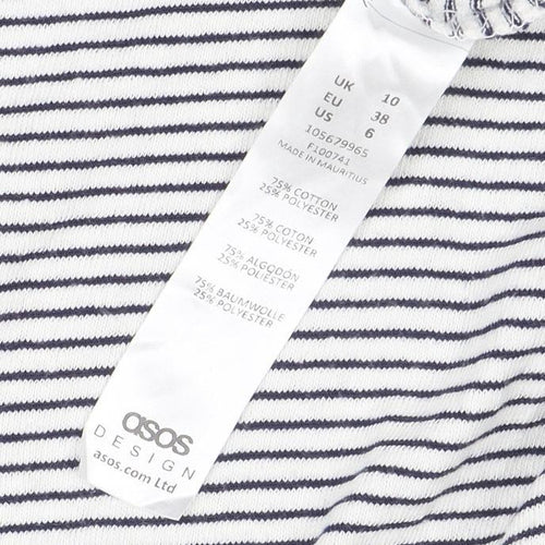 ASOS Women’s White Navy Striped Ringer Long Sleeve Cotton T-Shirt Size 10