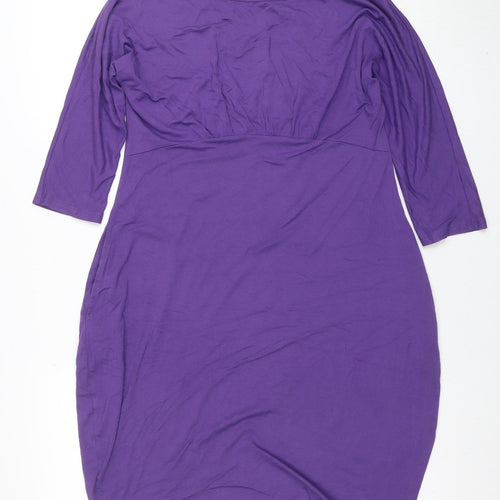 Masai Women Purple Knee Length Shift Dress M 3/4 Sleeve Viscose