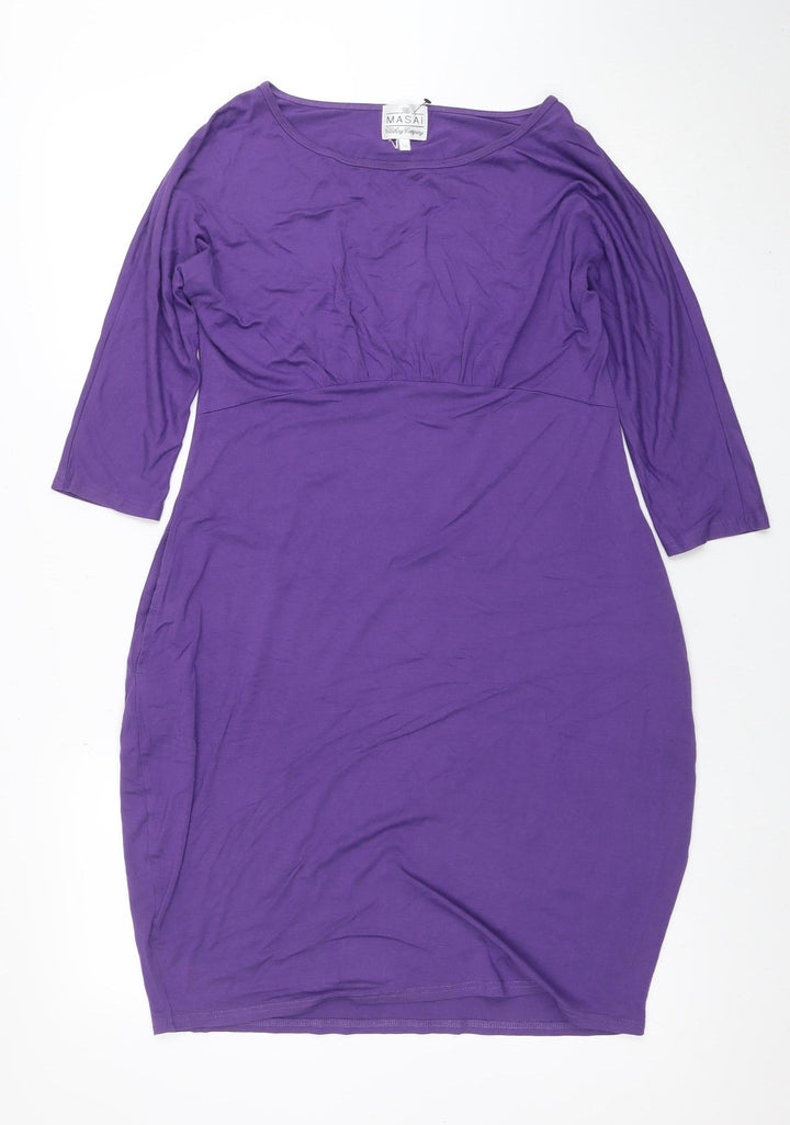 Masai Women Purple Knee Length Shift Dress M 3/4 Sleeve Viscose