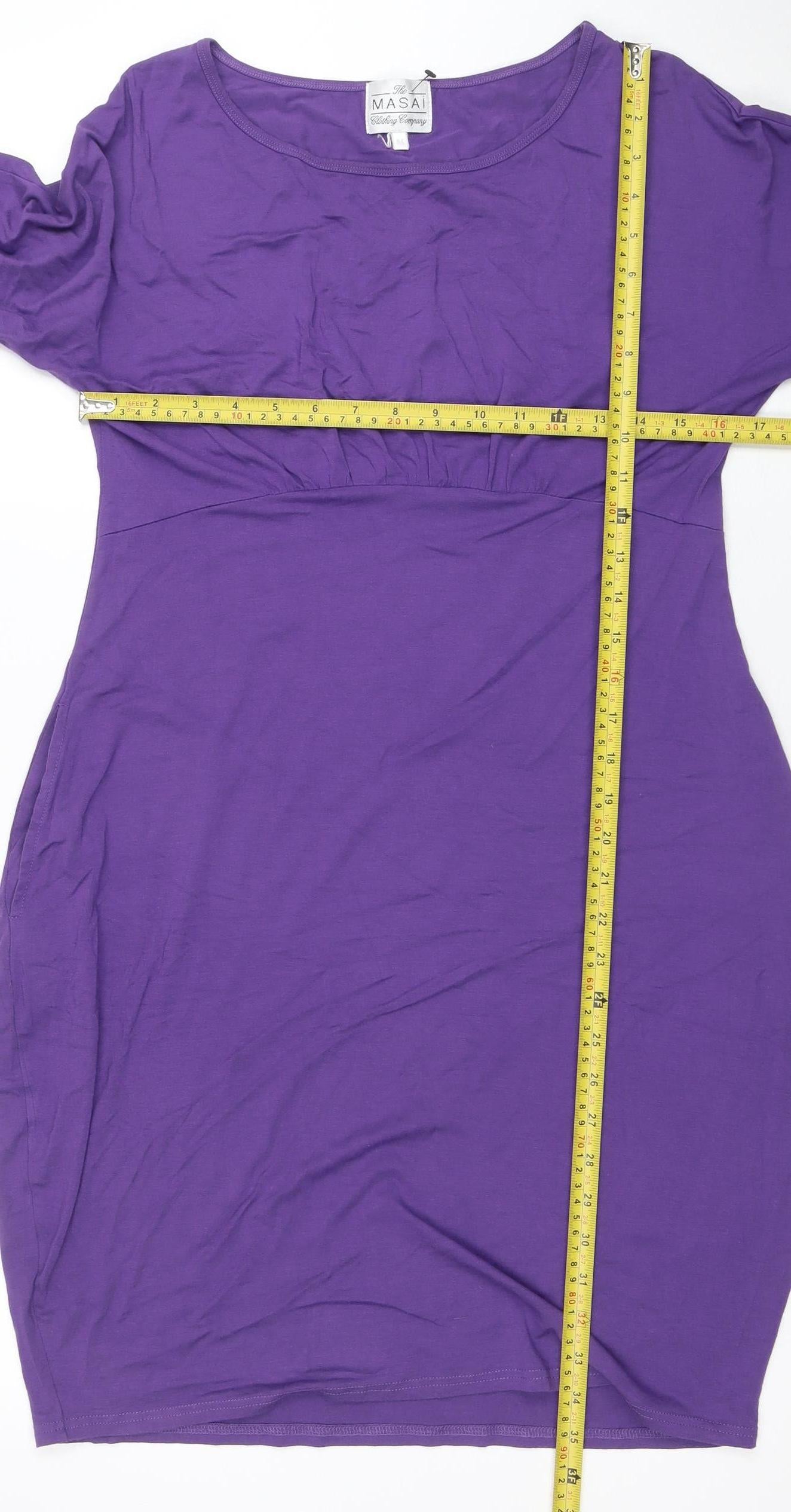 Masai Women Purple Knee Length Shift Dress M 3/4 Sleeve Viscose