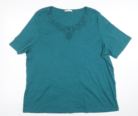 Marks and Spencer Womens Green Lace Neck Cotton T-Shirt Size 22