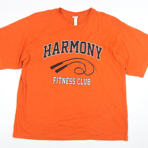 H&M Women Orange Crew Neck Short Sleeve Graphic T-Shirt Size S