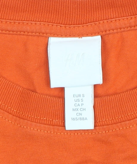 H&M Women Orange Crew Neck Short Sleeve Graphic T-Shirt Size S