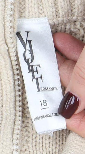 Violet Romance Womens Beige Size 18 Roll Neck Cable Knit Jumper