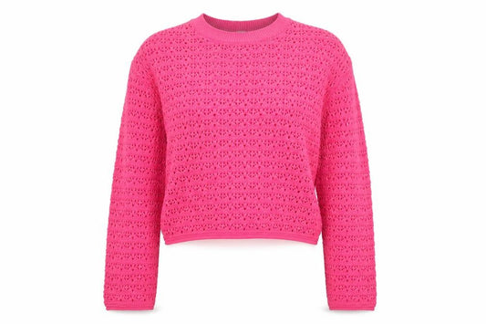 Front view of Tu girls’ pink crochet knit jumper 13 years cotton acrylic crew neck