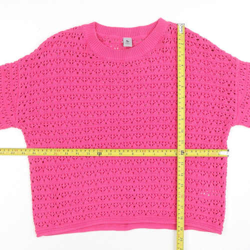 Tu Girls Pink Crochet Knit Jumper 13 Years Cotton Acrylic Crew Neck