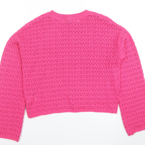Tu Girls Pink Crochet Knit Jumper 13 Years Cotton Acrylic Crew Neck