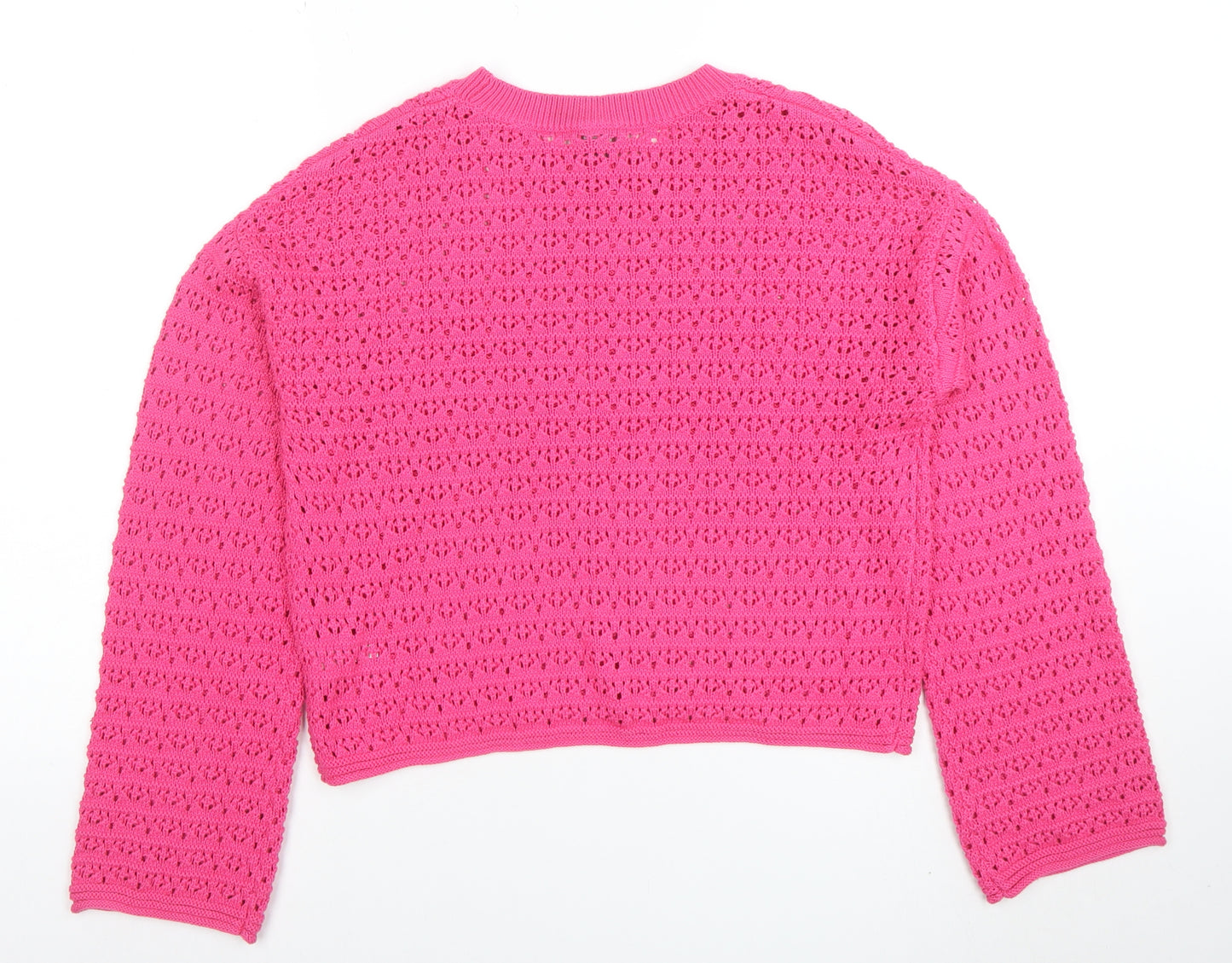 Tu Girls Pink Crochet Knit Jumper 13 Years Cotton Acrylic Crew Neck