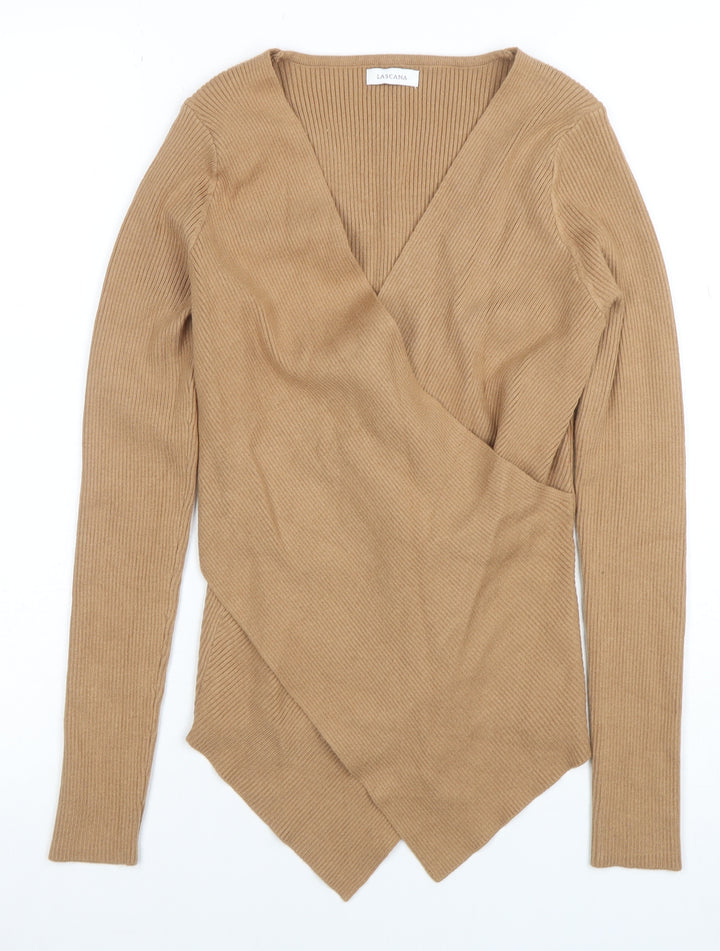 Lascana Women’s Beige Wrap V-Neck Long Sleeve Knit Jumper Size 12