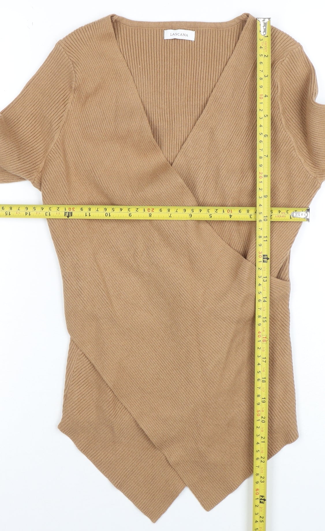 Lascana Women’s Beige Wrap V-Neck Long Sleeve Knit Jumper Size 12