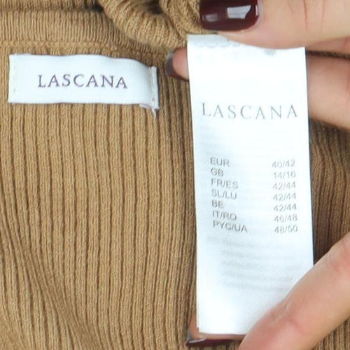 Lascana Women’s Beige Wrap V-Neck Long Sleeve Knit Jumper Size 12