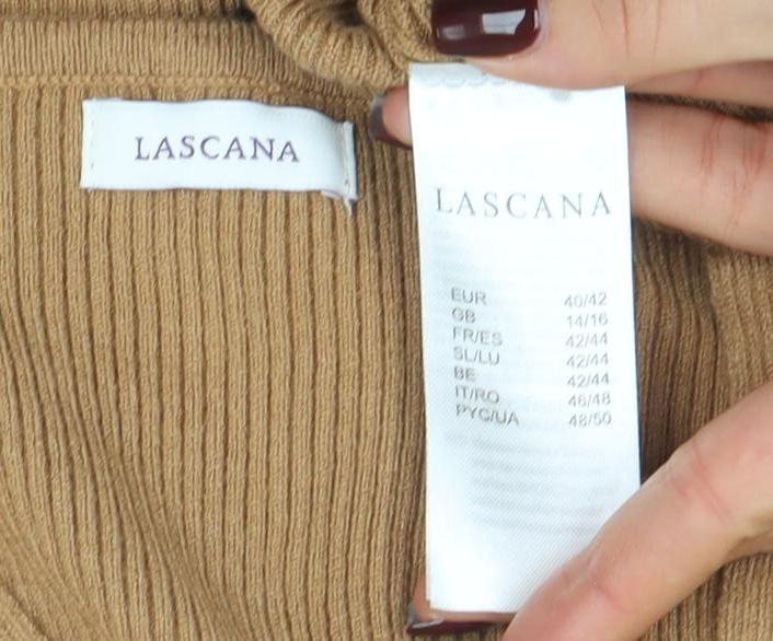 Lascana Women’s Beige Wrap V-Neck Long Sleeve Knit Jumper Size 12