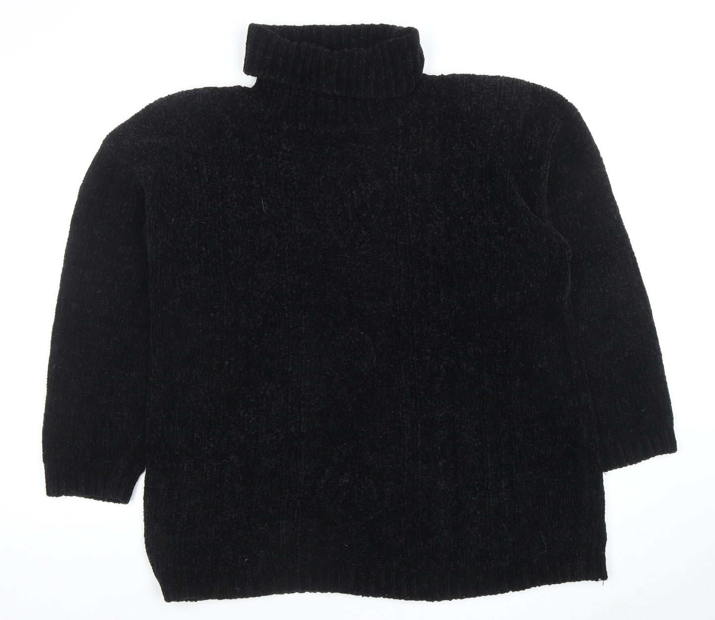 C&A Women’s Black Roll Neck Chunky Knit Acrylic Jumper L