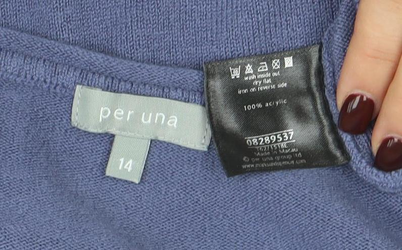 Marks and Spencer Per Una Blue V-Neck Long Sleeve Women's Pullover Jumper Size 14
