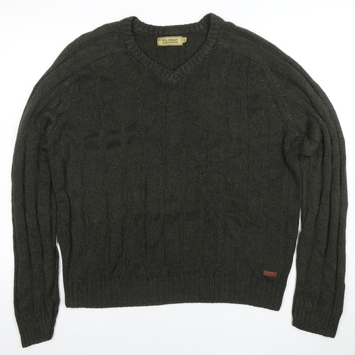 P.G. Field Men's Green XL V-Neck Knit Acrylic Jumper Sweater