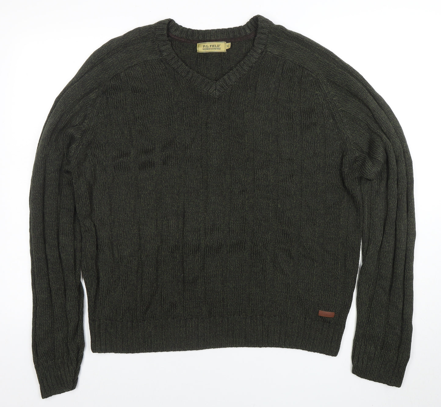 P.G. Field Men's Green XL V-Neck Knit Acrylic Jumper Sweater