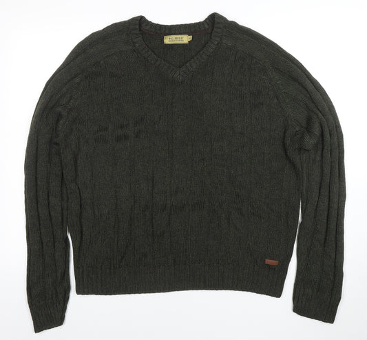 P.G. Field Men's Green XL V-Neck Knit Acrylic Jumper Sweater