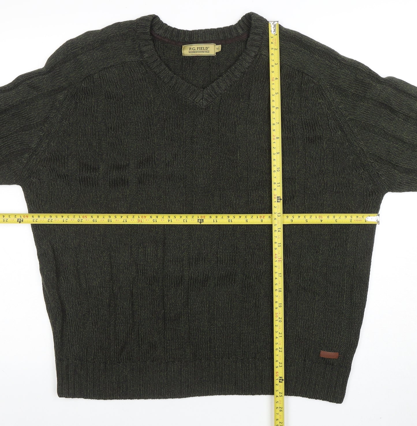 P.G. Field Men's Green XL V-Neck Knit Acrylic Jumper Sweater