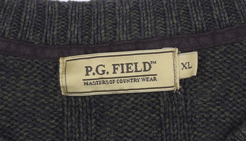 P.G. Field Men's Green XL V-Neck Knit Acrylic Jumper Sweater