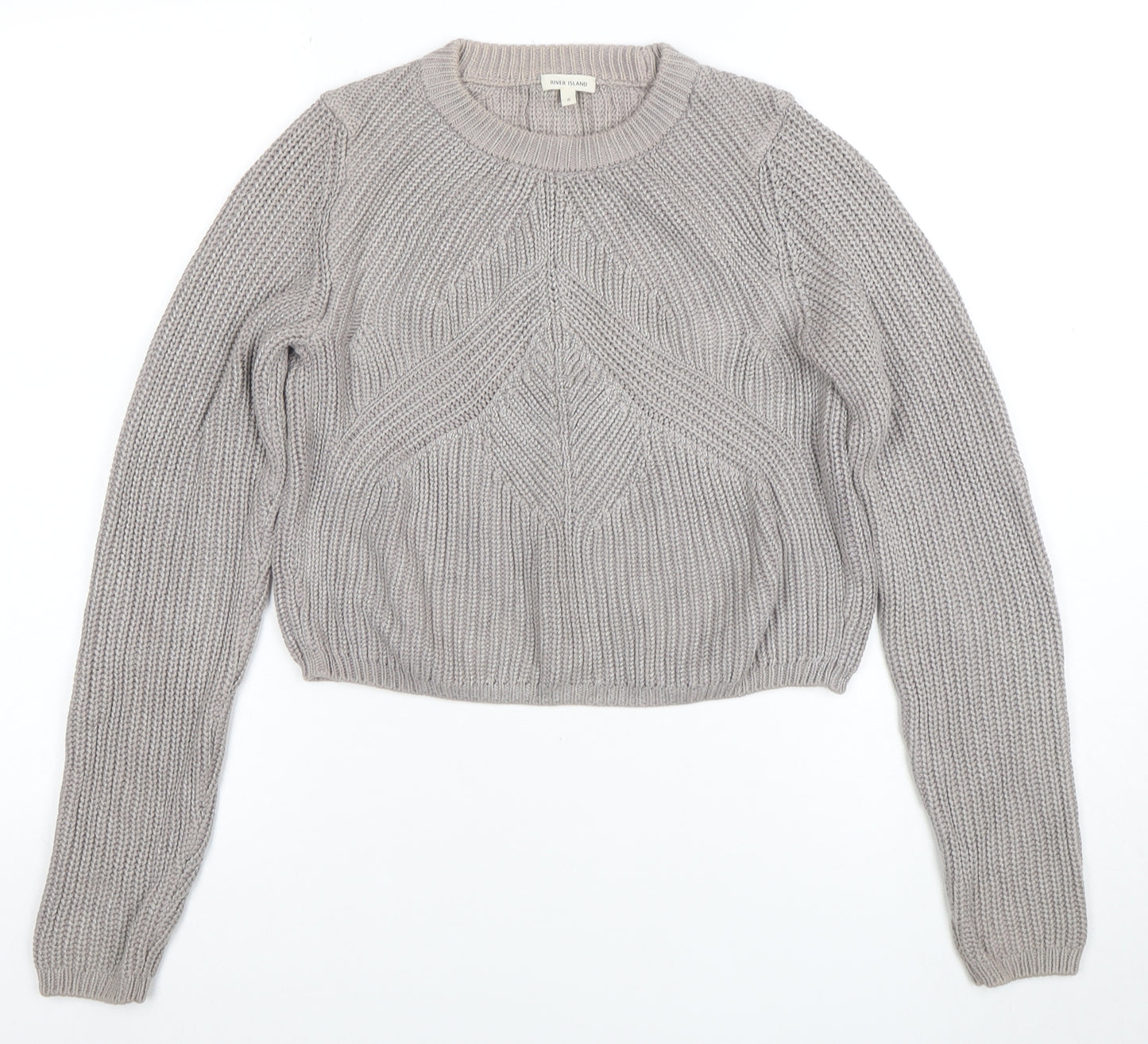 River Island Women's Grey Chunky Knit Cotton Pullover Jumper Size 8