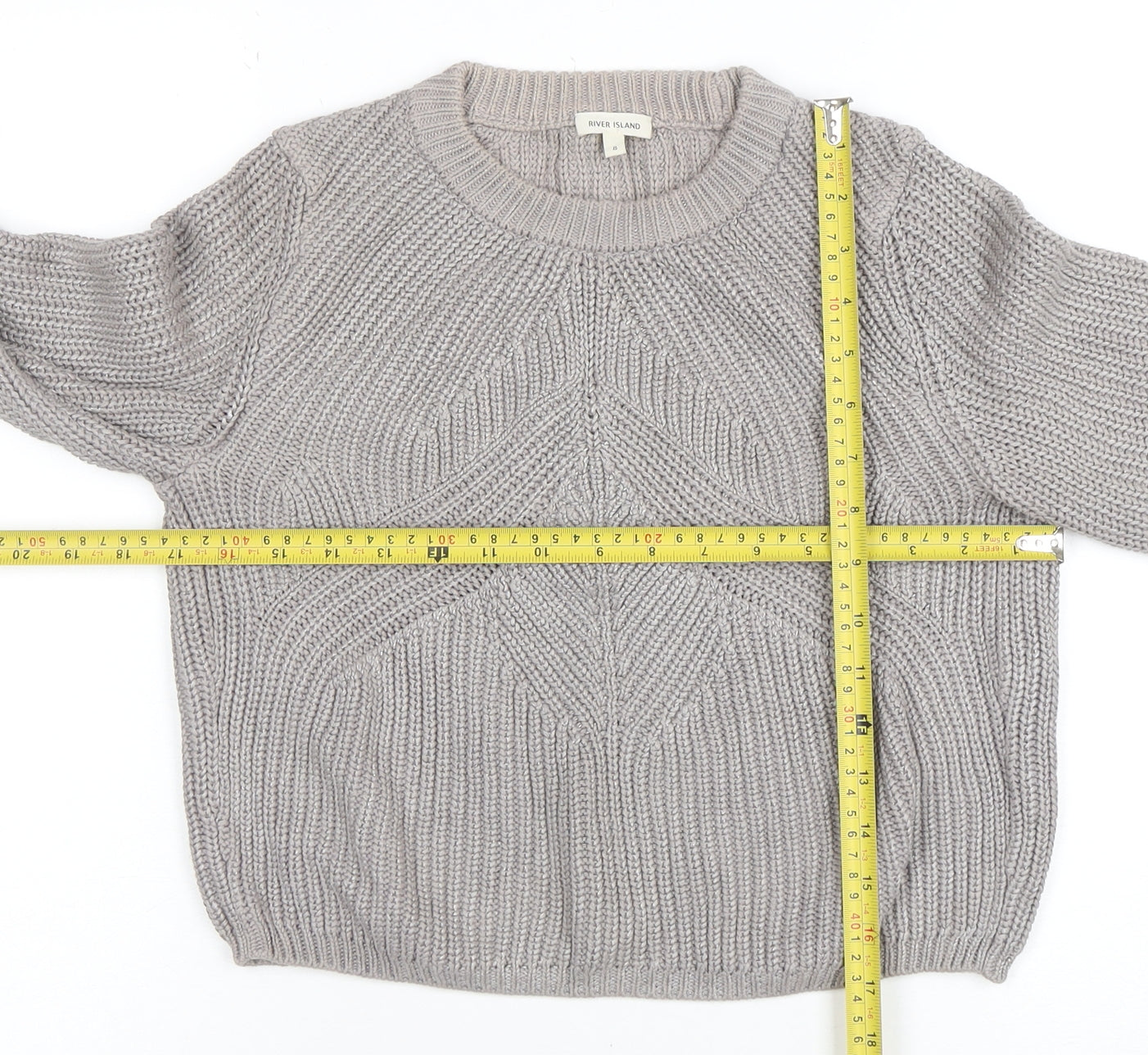 River Island Women's Grey Chunky Knit Cotton Pullover Jumper Size 8