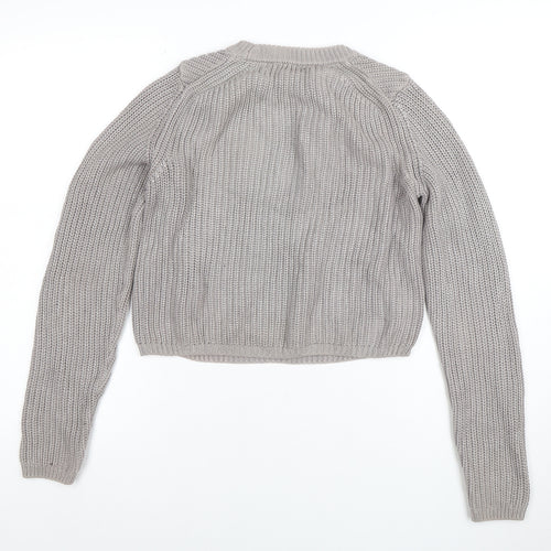 River Island Women's Grey Chunky Knit Cotton Pullover Jumper Size 8