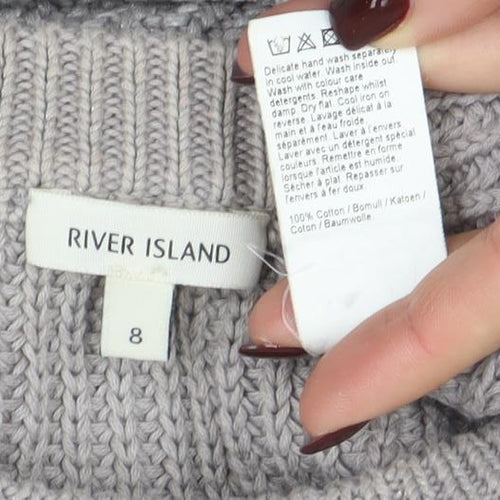 River Island Women's Grey Chunky Knit Cotton Pullover Jumper Size 8